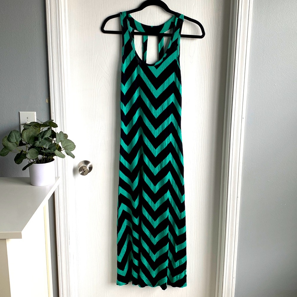 Windsor green/blue and black stripped maxi dress with cut out back